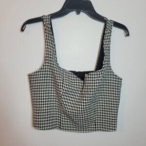 Black & White Houndstooth with Gold Metallic Thread Crop Top Juniors Copper Key